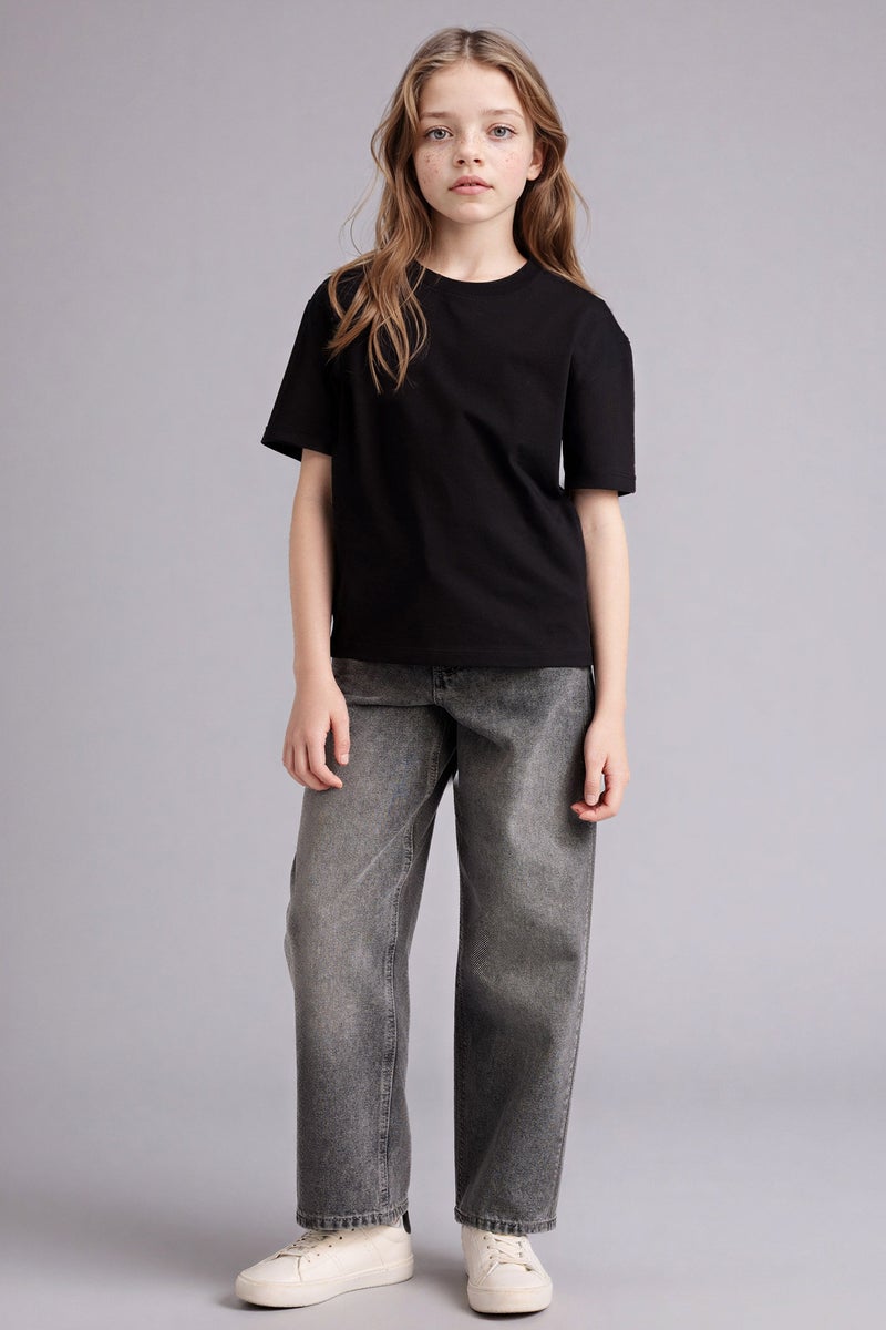 ديفاكتو تيشيرت بناتي نص كم قصة مريحة برقبة مستديرة - Image 2